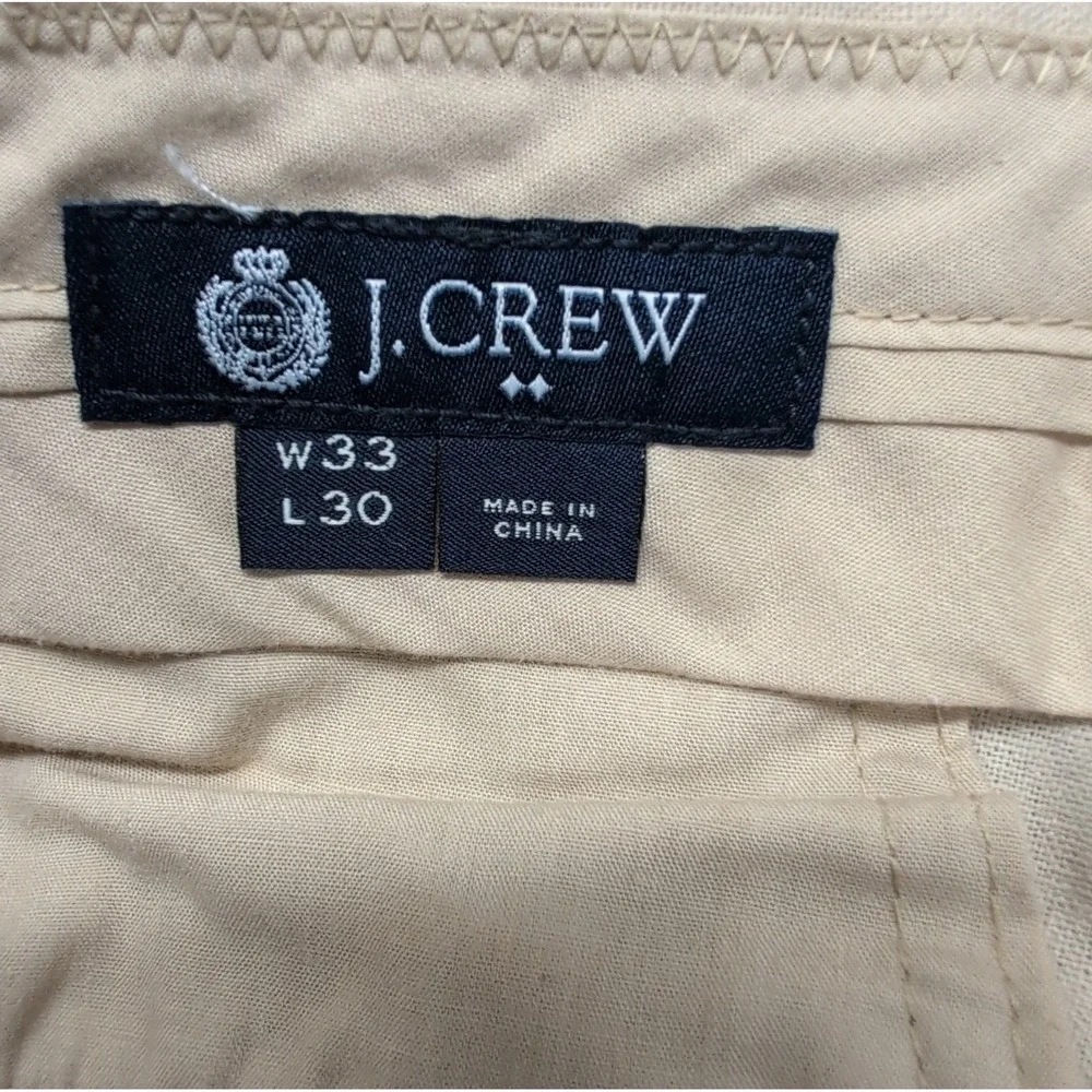 J‎ Crew Linen Blend Chino Pants Men's 33x30 Khaki Flat Front Straight Leg